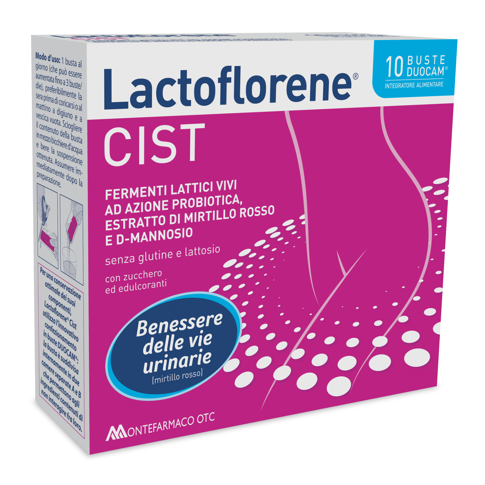 Lactoflorene Cist Integratore Fermenti Lattici con Mirtillo Rosso e D-mannosio - 10 Bustine - Lactoflorene