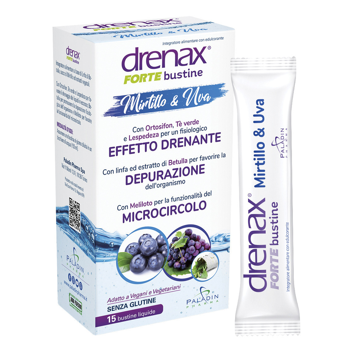 Drenax Forte Mirtillo e Uva Integratore Drenante 15 Bustine - Drenax