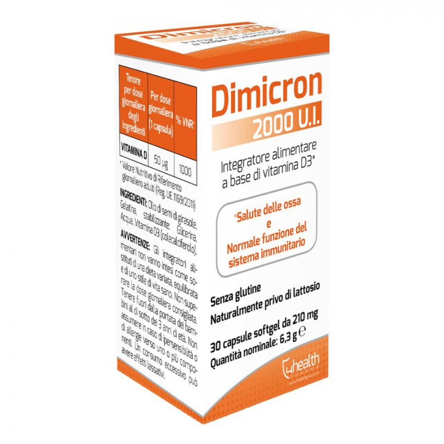 Dimicron 2000 U.I. Integratore Alimentare Vitamina D3 30 Capsule Softgel - 4 Health Srl