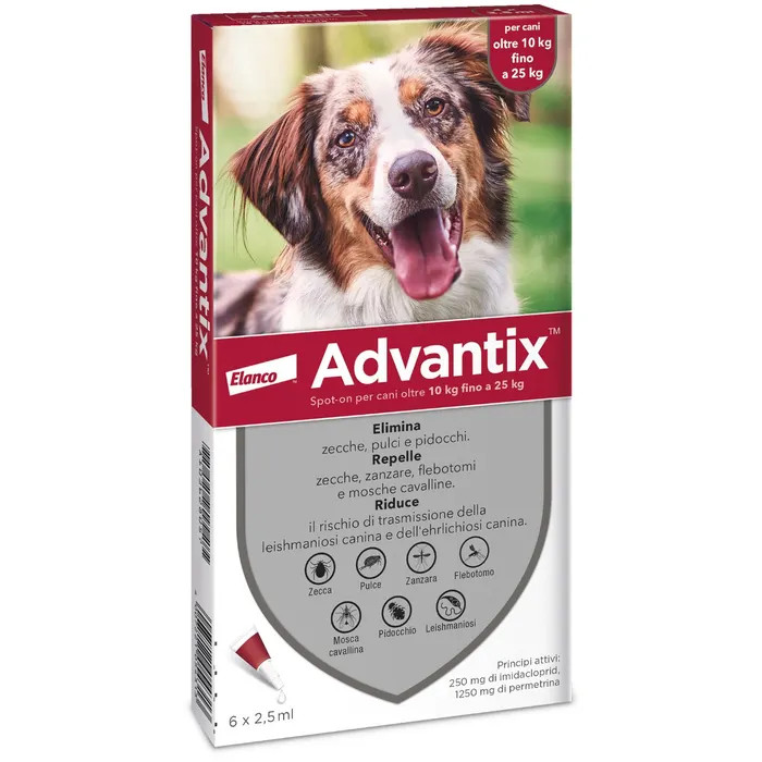 Advantix Spot On Cani 10-25 Kg 6 Pipette Antiparassitario - Advantix