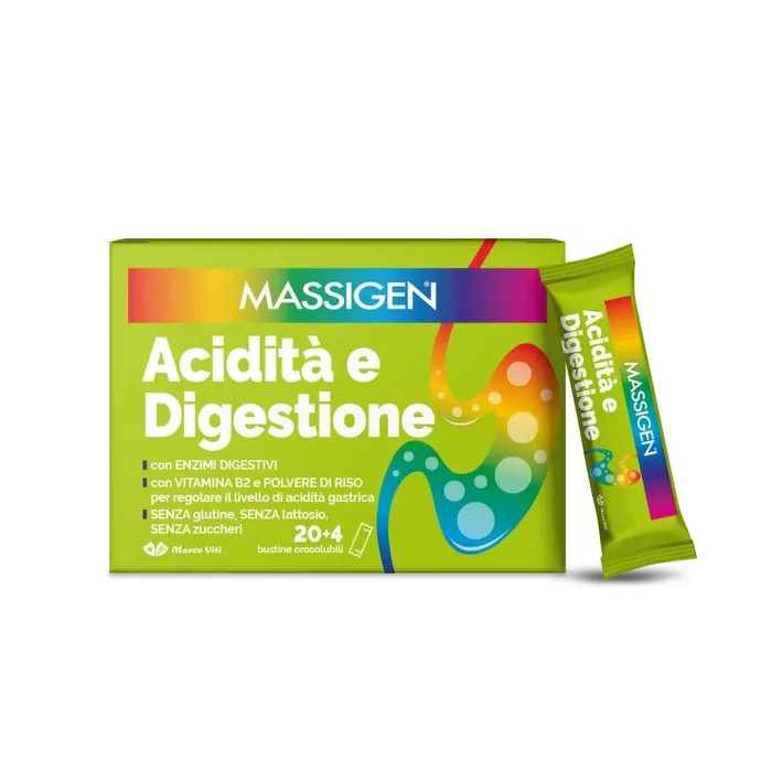 Massigen Acidità e Digestione Integratore per Acidità Gastrica 24 Stick - Massigen