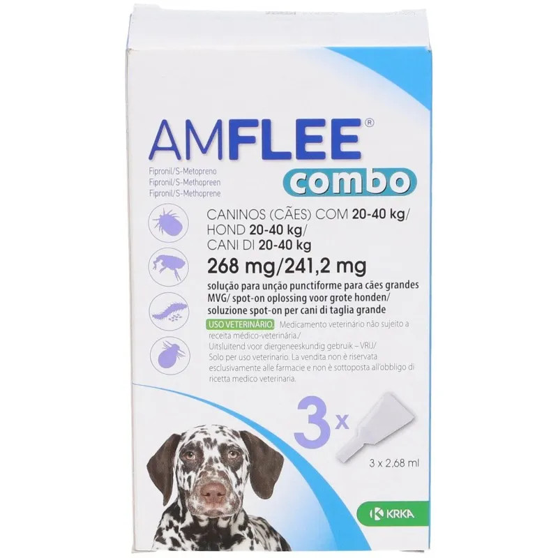 Amflee Combo Spot-On Cani 20-40kg 3 Pipette Antiparassitario Pulci Zecche - KRKA