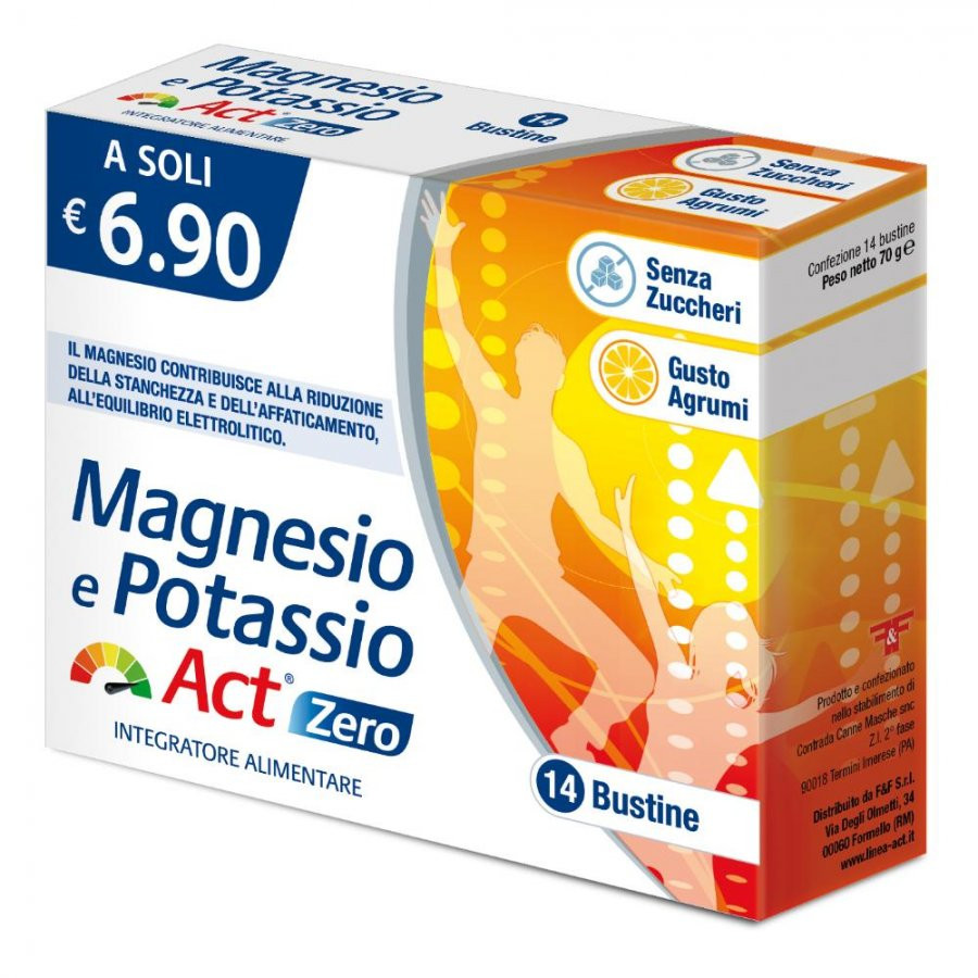 Magnesio Potassio Act Zero Integratore Sostegno Energetico 14 Bustine - F&F Srl