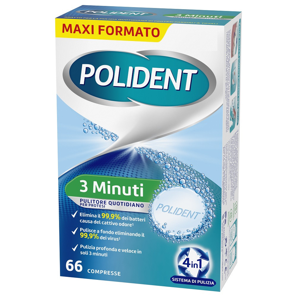 Polident Pulitore Protesi Dentale Quotidiano 3 Minuti 66 Compresse - Polident