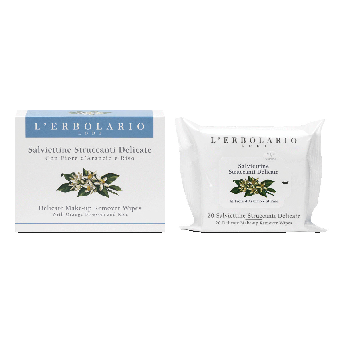 Salviettine Struccanti Delicate Fiore D'Arancio e Riso 20 Pezzi - L'Erbolario
