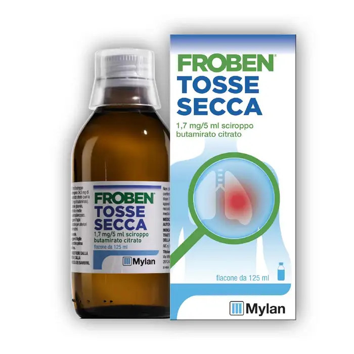 Sciroppo Tosse Secca Sedativo Butamirato Citrato 1,7mg per 5ml 125ml - Froben