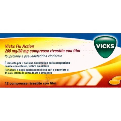 Vicks Flu Action 200 mg/30 mg, 12 Compresse Rivestite con Film - Vicks