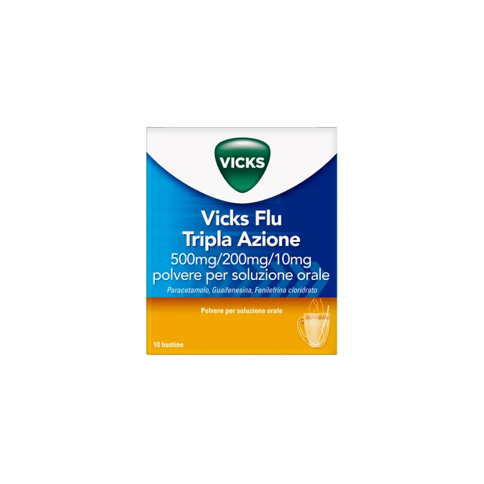 Vicks Flu Tripla Azione Raffreddore e Influenza 500mg/200mg/10mg Polvere Soluzione Orale - Vicks