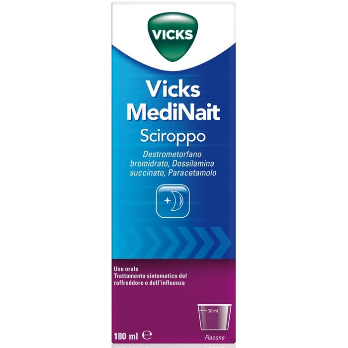 Vicks MediNait Sciroppo Contro Influenza, Raffreddore, Febbre E Tosse 180ml - Vicks