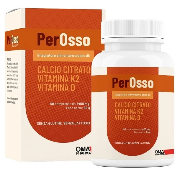 PerOsso Integratore per Ossa con Calcio, Vitamina K2 e D 60 Compresse - Ompharma