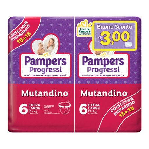 Pampers Progressi Mutandino XL Taglia 6 (15+ kg) 30 pezzi - Pampers