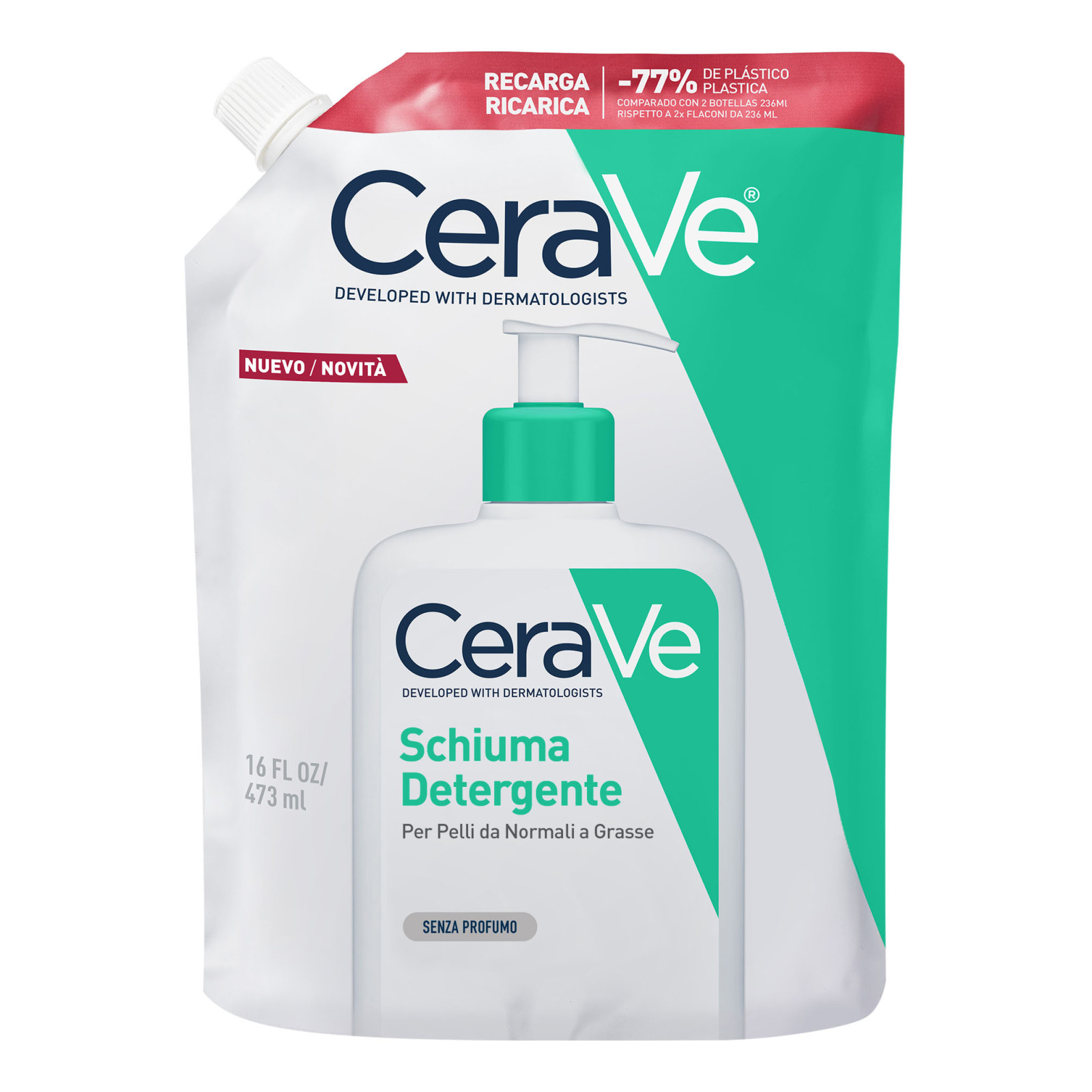 Cerave Schiuma Detergente Viso E Corpo Per Pelle Normale E Grassa - Ricarica da 473 ml - Immagine 8