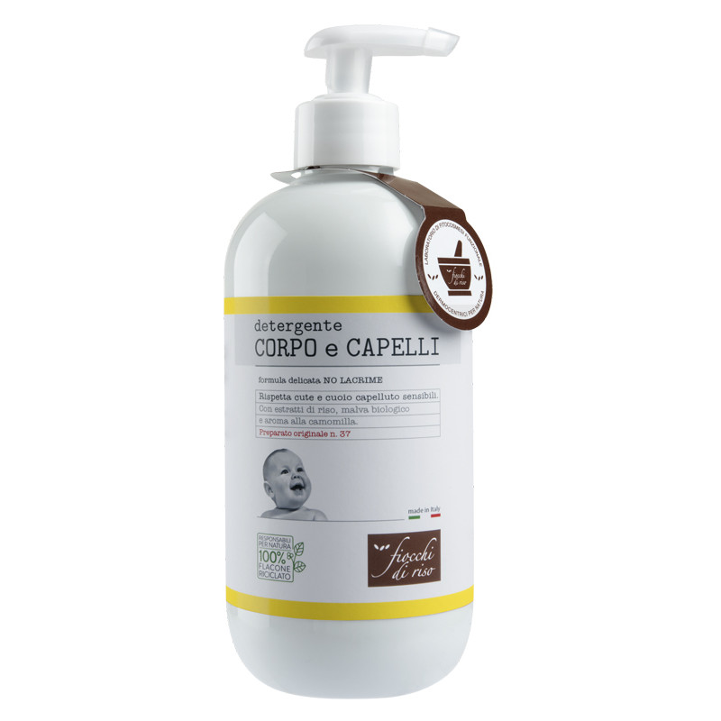 Fiocchi di Riso Detergente Corpo e Capelli alla Camomilla No Lacrime con Estratti di Riso e Malva Biologica 400 ml - Fiocchi di Riso