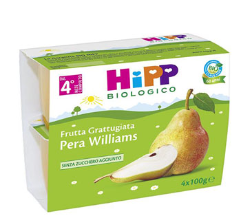 Hipp Biologico frutta grattuggiata Pera Williams 4x100 g