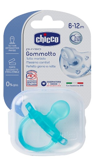 Chicco Physio Soft Gommotto ciuccio blu in silicone 6-12 mesi +
