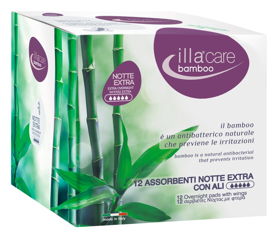 Illa Care – Assorbenti Bamboo Notte Extra Con Ali 12 Pezzi