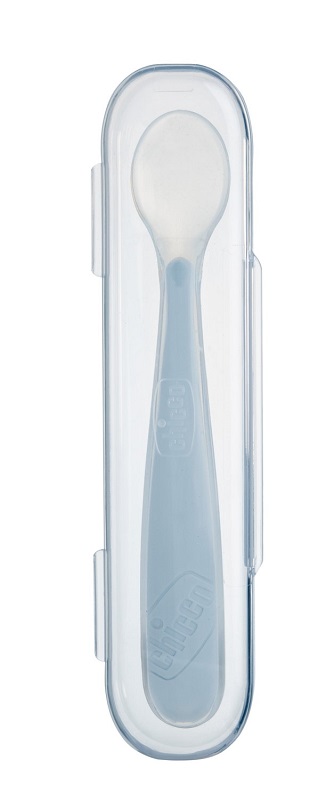 Chicco (Artsana Spa) Grigio Chicco Softly Spoon Cucchiaio Morbido In Silicone 6 M+ Con Custodia - Immagine 3