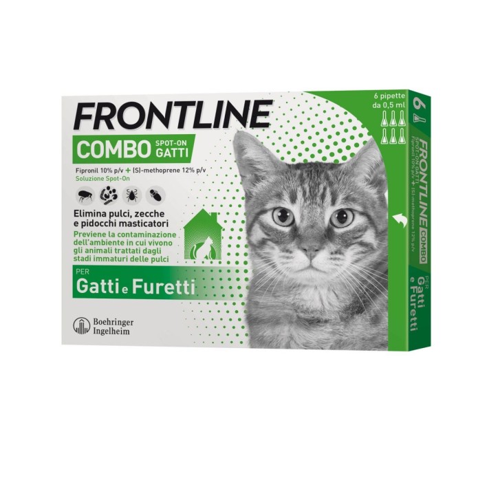 Frontline Combo Spot On Gatti Furetti Soluzione 6 pipette 0,5ml 50mg+60mg