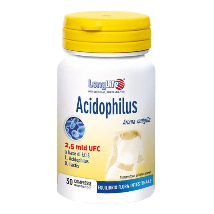 LongLife Acidophilus Vaniglia Integratore Flora Intestinale 30 tavolette masticabili