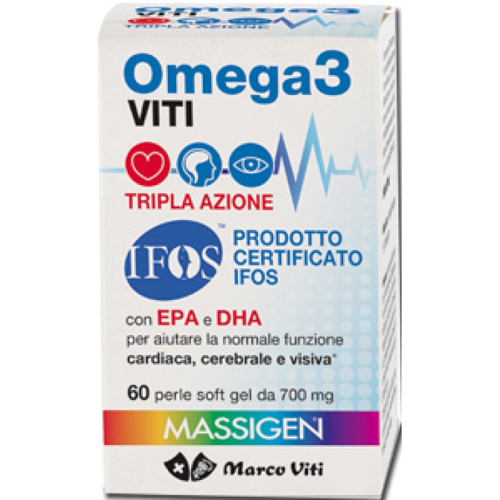 Massigen Omega 3 Viti tripla azione Integratore Benessere Cardiaco 60 Perle