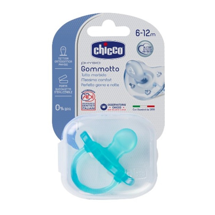 Chicco Physio Soft Gommotto ciuccio blu in silicone 6-12 mesi +