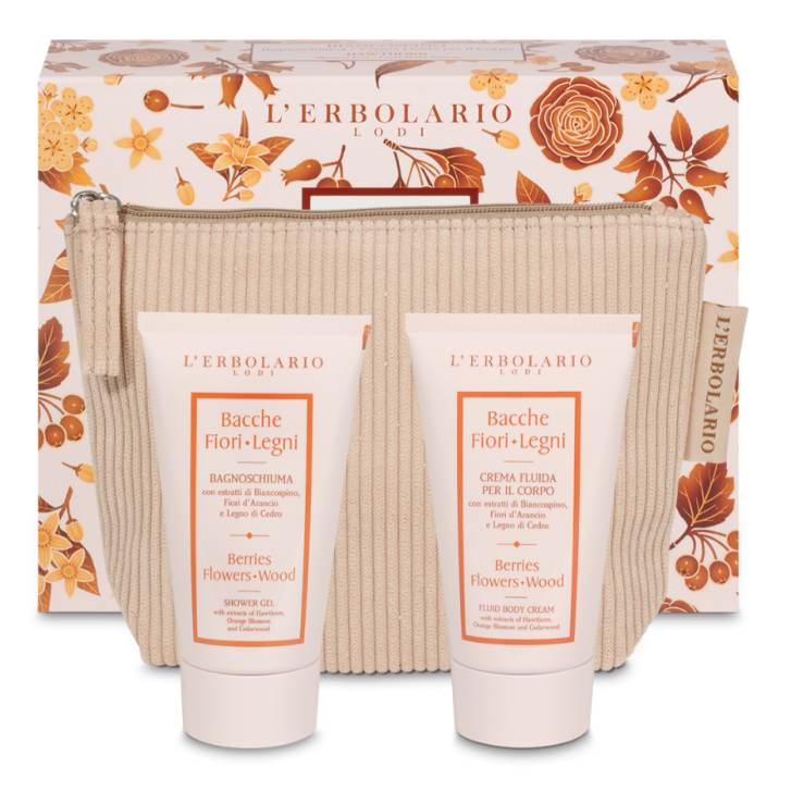 BACCHE FIORI LEGNI BEAUTY POCHETTE BIANCOSPINO BAGNOSCHIUMA 75 ml + CREMA CORPO 75 ml edizione limitata