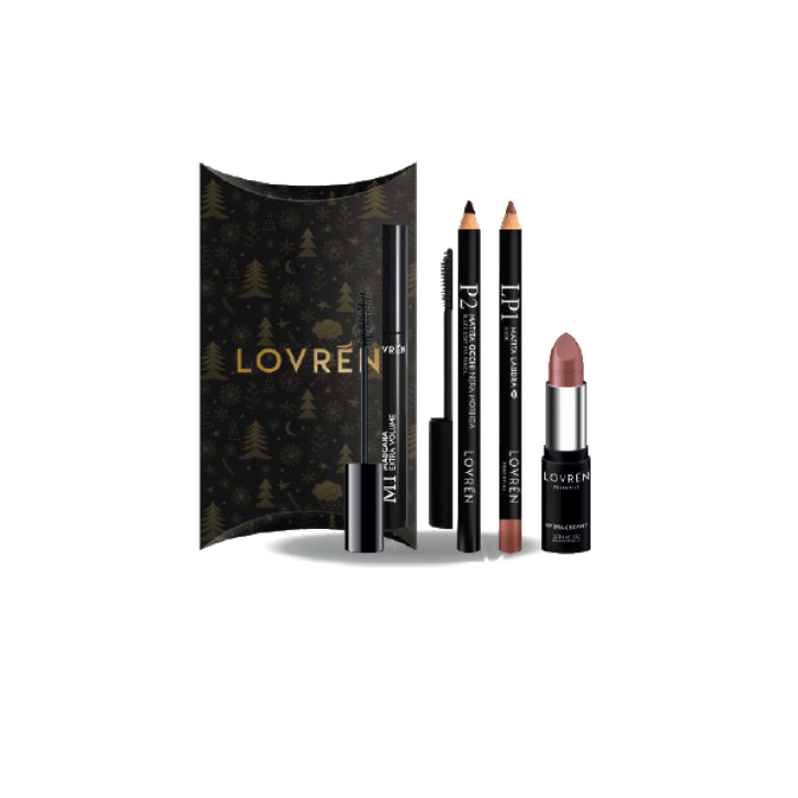 LOVREN KIT 1 CON MASCARA M1 + MATITA OCCHI P2 +MATITA LABBRA LP1 + ROSSETTO CREAMY R1