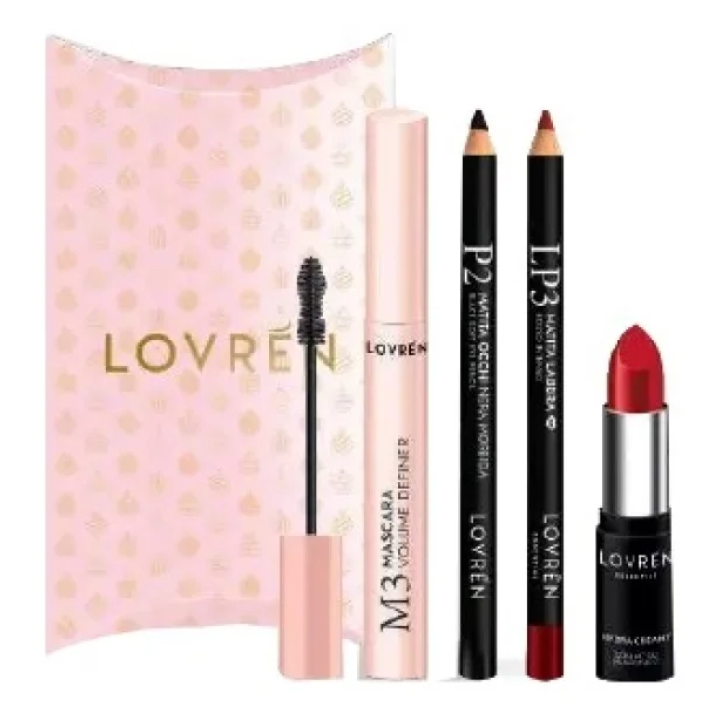 LOVREN KIT 3 CON MASCARA M3 + MATITA OCCHI P2 +MATITA LABBRA LP3 + ROSSETTO CREAMY R3