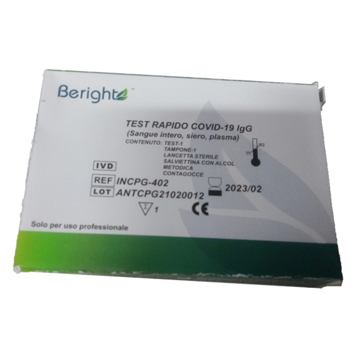 TEST SIEROLOGICO RAPIDO COVID-19 BERIGHT DETERMINAZIONE QUALITATIVA ANTICORPI IGG RBD ANTI SARS-COV-2 NEL SANGUE/SIERO/PLASMA MEDIANTE IMMUNOCROMATOGRAFIA USO PROFESSIONALE