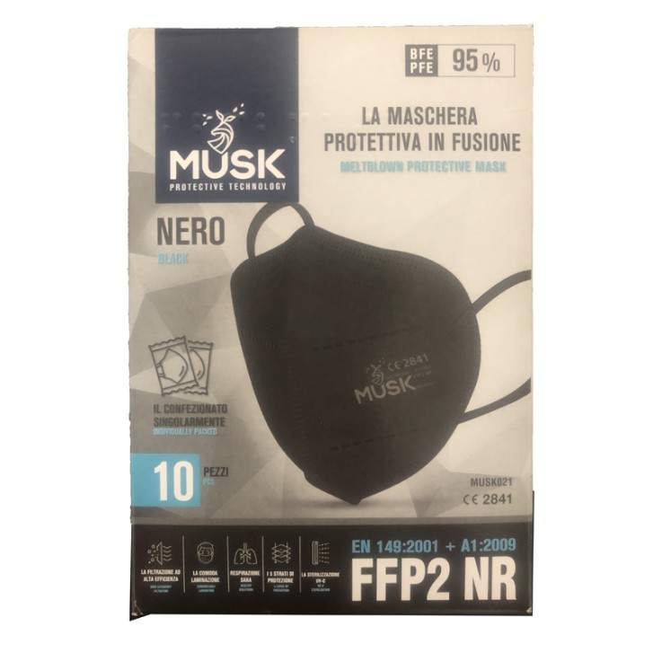 MUSK SEMIMASCHERA FILTRANTE FFP2 NERO 10 PEZZI