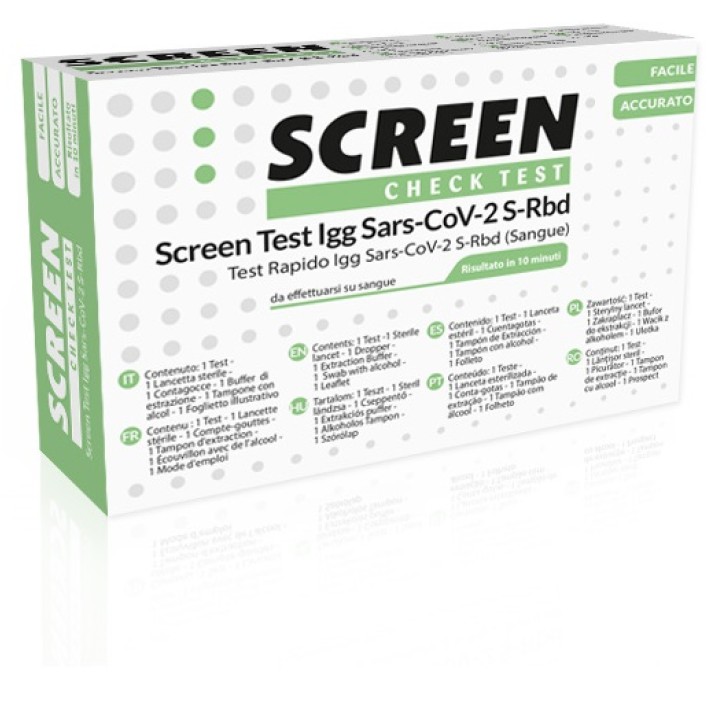 TEST SIEROLOGICO RAPIDO COVID-19 SCREEN TEST AUTODIAGNOSTICODETERMINAZIONE QUALITATIVA ANTICORPI IGG SARS-COV-2 IN CAMPIONI DI SANGUE INTERO MEDIANTE IMMUNOCROMATOGRAFIA