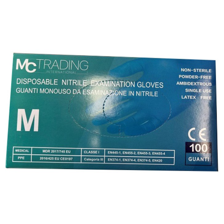 GUANTO DA ESAMINAZIONE MONOUSO IN NITRILE BLU SENZA POLVEREMISURA MEDIUM 100 PEZZI