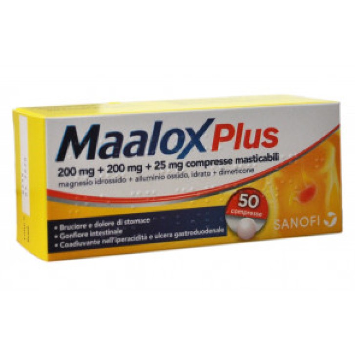 MAALOX PLUS*50 cpr mast 200 mg + 200 mg + 25 mg